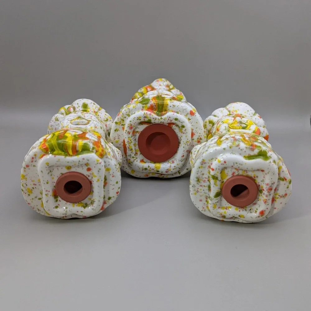 Vintage Chef Salt Pepper Cheese Shaker Set Splatter‎ Drip Glaze Multicolor 3pc